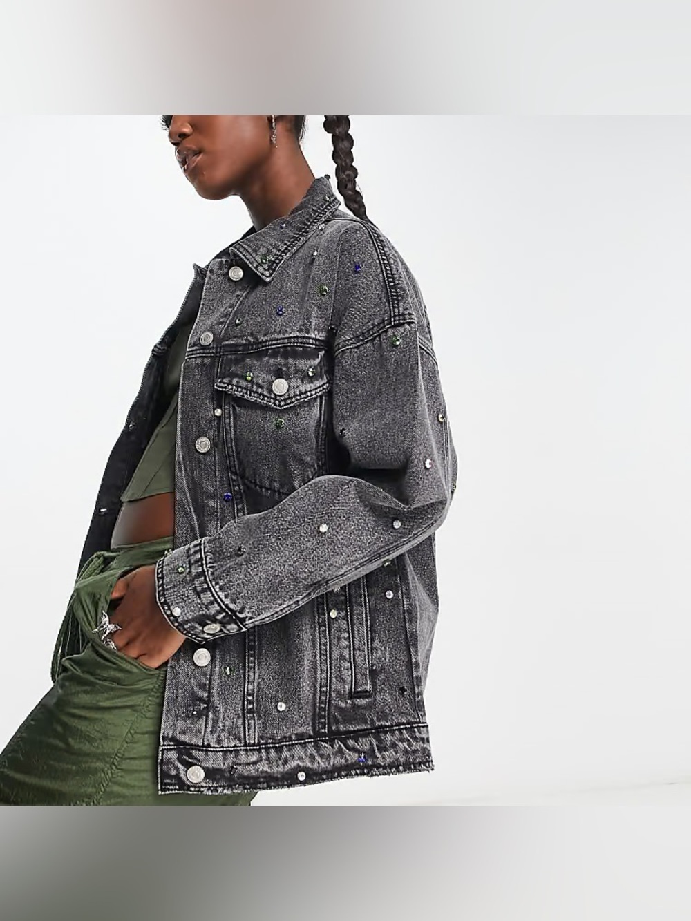 Embellished oversized denim jacket - bedazzled